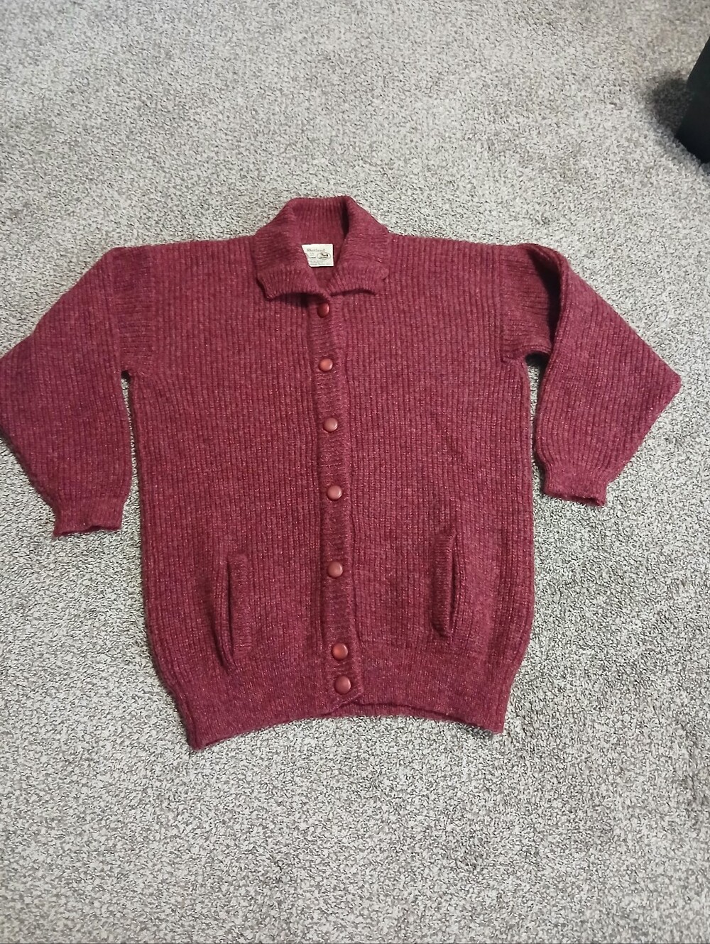 Shetland Pure New Wool Classic Button-Front Red Knit Cardigan